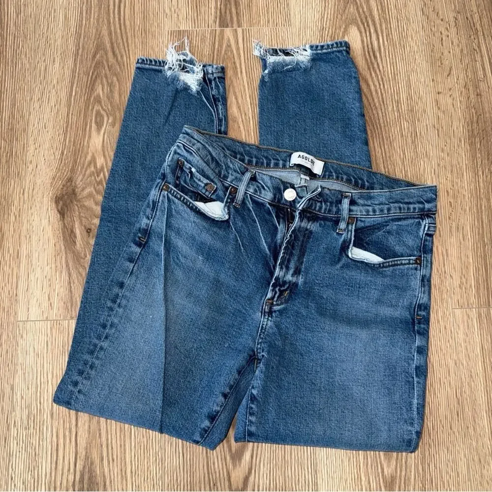AGOLDE Toni Straight Slim Leg Jeans Distressed Mid Rise Denim Womens Size 28 - Picture 3 of 6